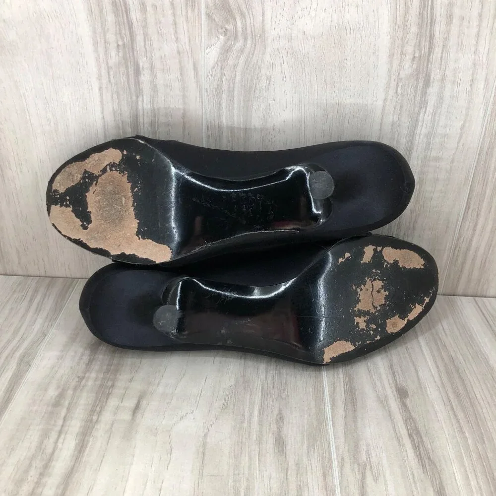 Stuart Weitzman Heels Womens 8.5M Black Slip On Peep Toe Shoes